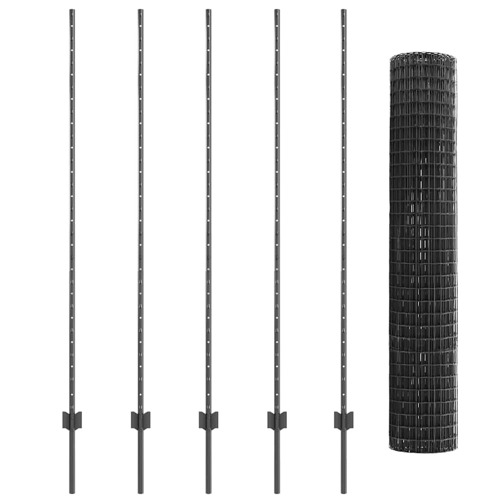 Eurohegn med stolpe 10 x 1,5 m PVC-belagt stål Grå Mesh