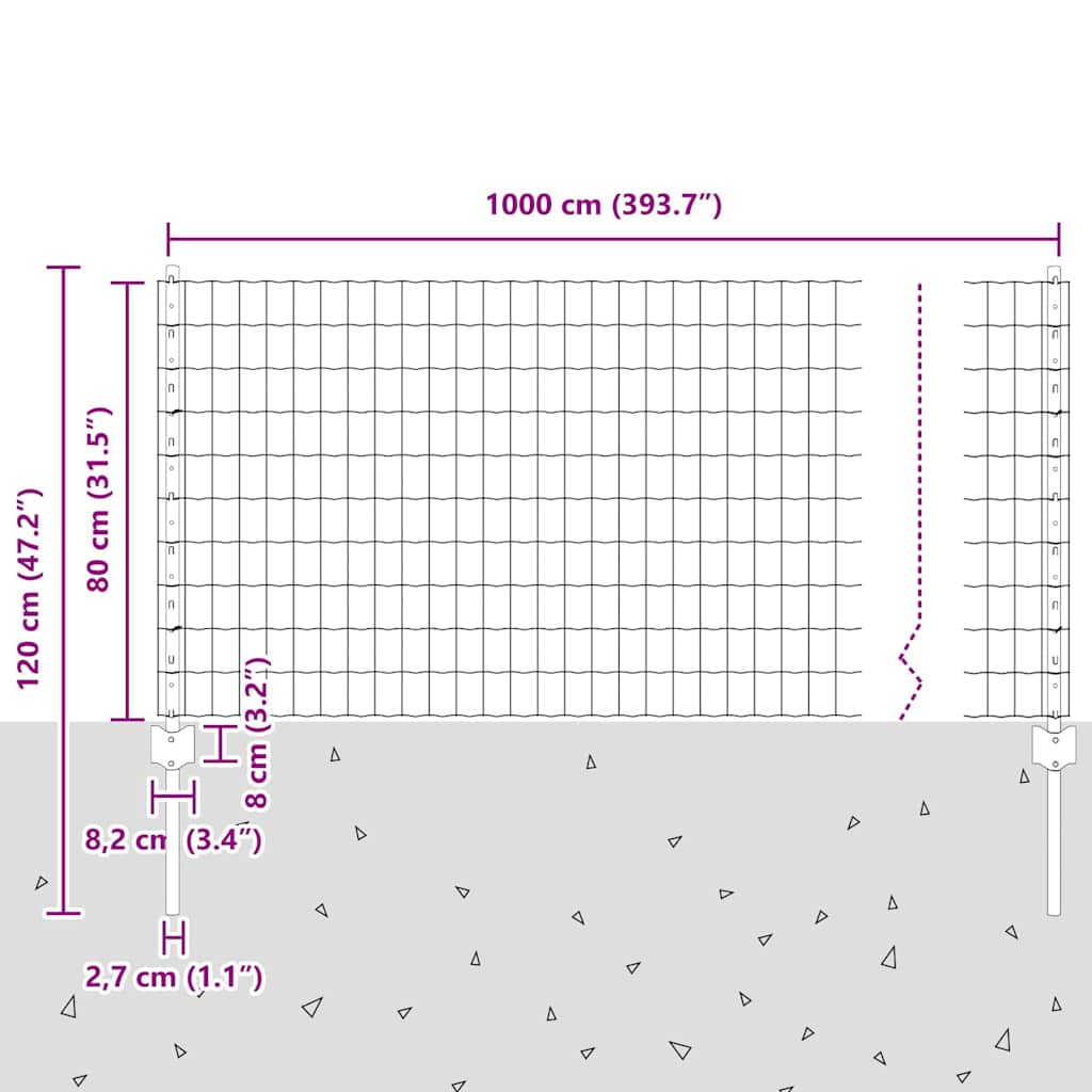 Eurohegn med stolpe 10 x 0,8 m PVC-belagt stål Grå Mesh