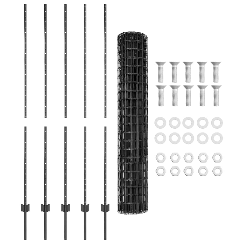 Eurohegn med stolpe 10 x 1,5 m PVC-belagt stål Grå Mesh
