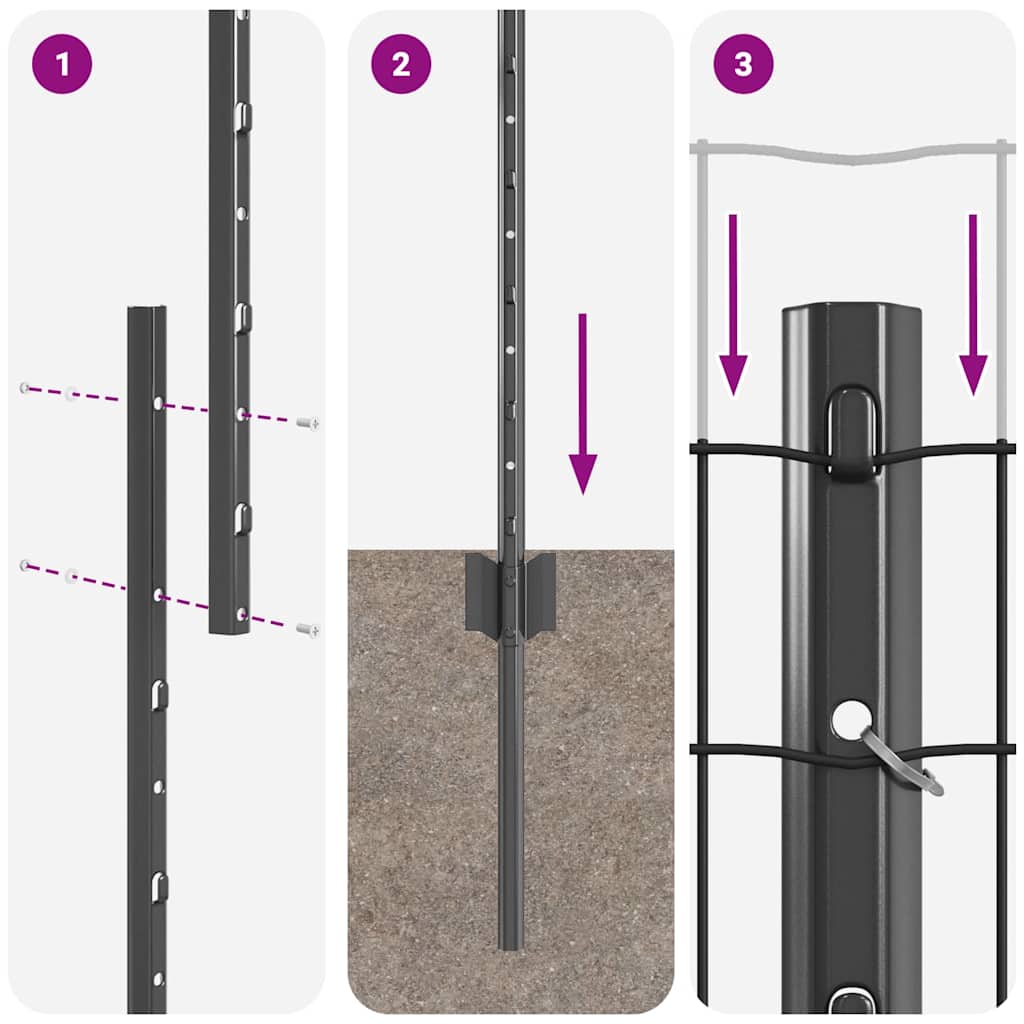 Eurohegn med stolpe 25 x 1,2 m PVC-belagt stål Grå Mesh