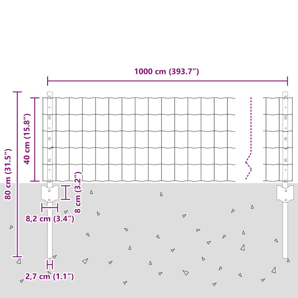 Eurohegn med stolpe 10 x 0,4 m PVC-belagt stål Grå Mesh