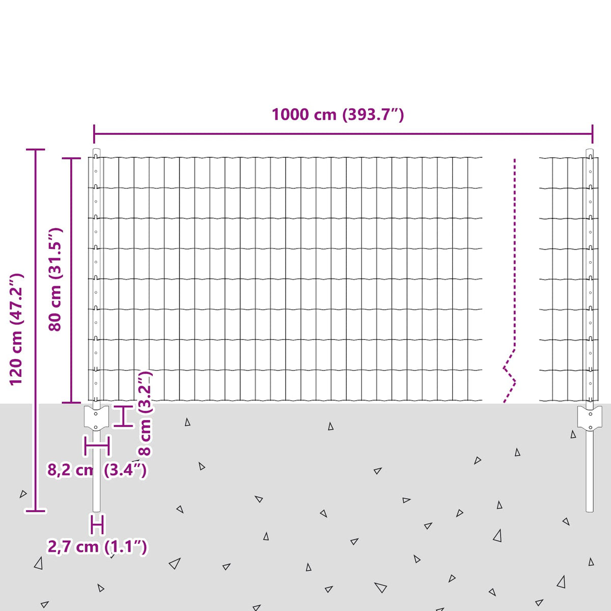 Eurohegn med stolpe 10 x 0,8 m Galvaniseret stål Sølv Mesh