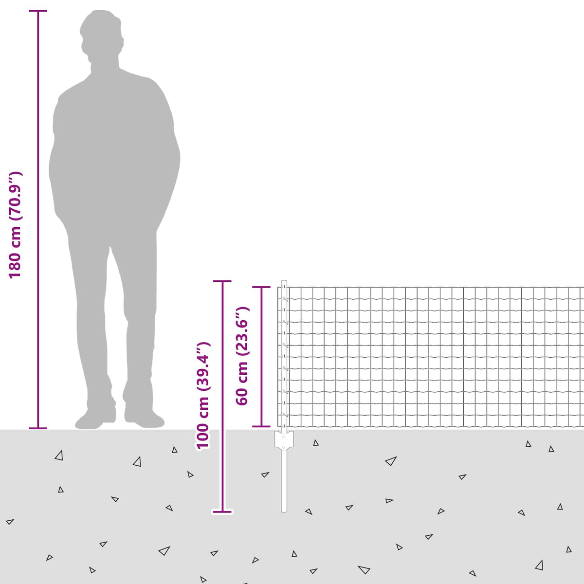 Eurohegn med stolpe 25 x 0,6 m Galvaniseret stål Sølv Mesh