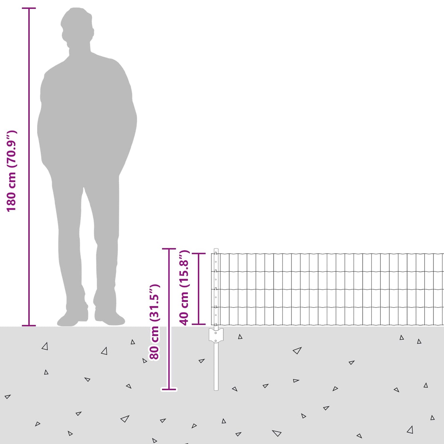 Eurohegn med stolpe 25 x 0,4 m Galvaniseret stål Sølv Mesh