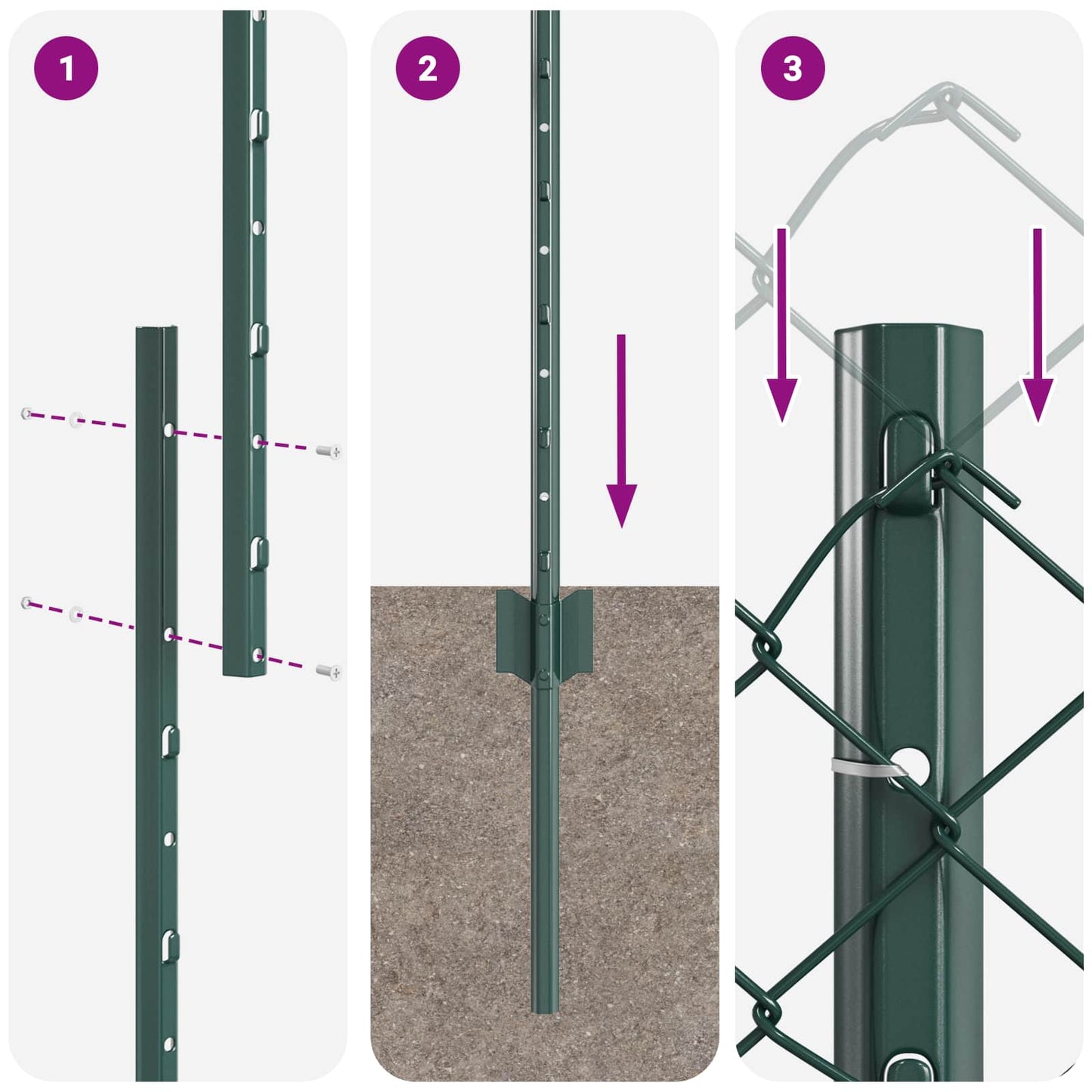 Kæde-link hegn med stolpe 10 x 1,2 m PVC-belagt stål Grøn Mesh