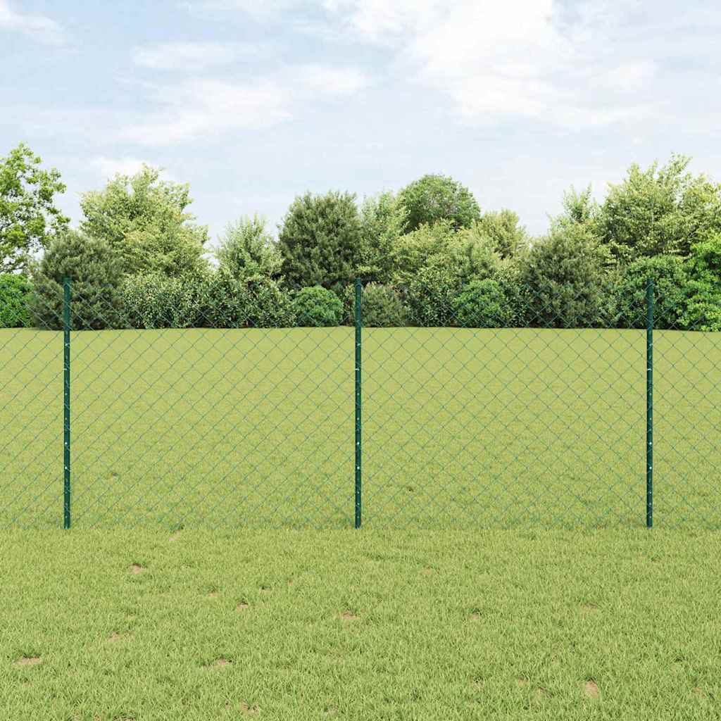 Kæde-link hegn med stolpe 25 x 1 m Galvaniseret stål Grøn Mesh