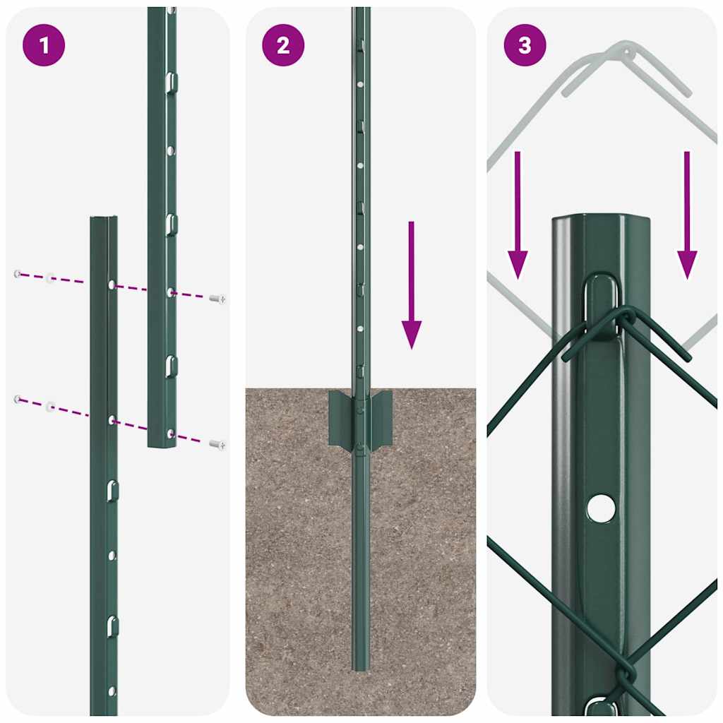 Kæde-link hegn med stolpe 25 x 1 m Galvaniseret stål Grøn Mesh
