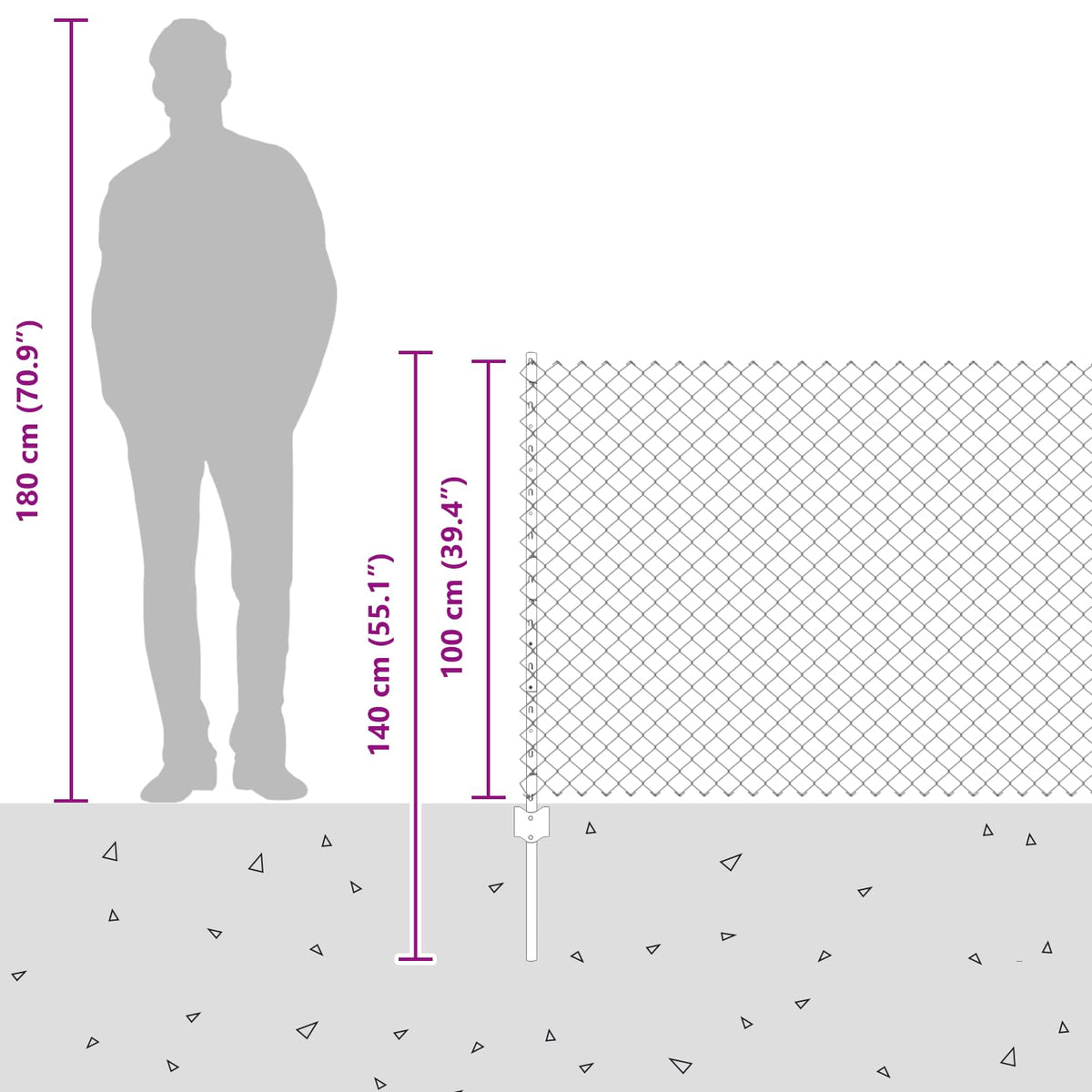 Kæde-link hegn med stolpe 10 x 1 m PVC-belagt stål Grå Mesh