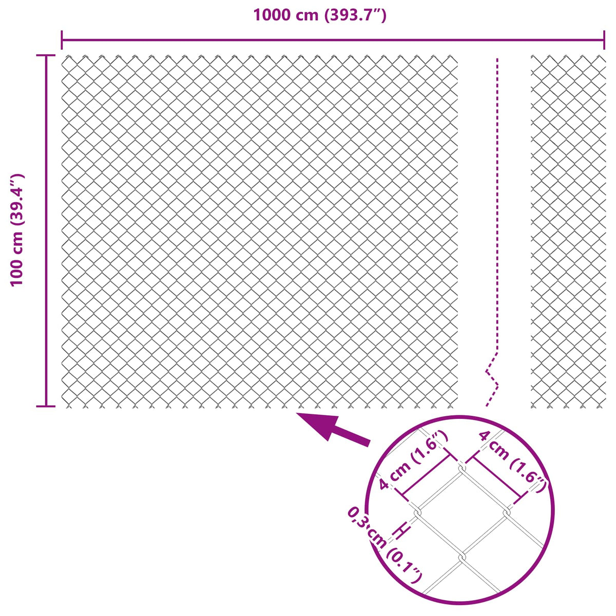Kæde-link hegn med stolpe 10 x 1 m PVC-belagt stål Grå Mesh