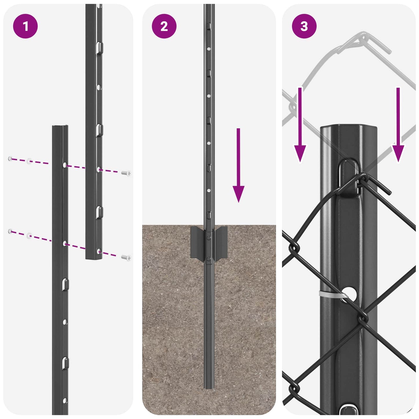 Kæde-link hegn med stolpe 10 x 1,6 m PVC-belagt stål Grå Mesh