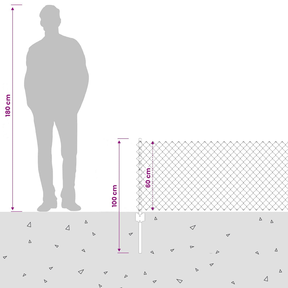 Kæde-link hegn med stolpe 25 x 0,6 m PVC-belagt stål Grå Mesh