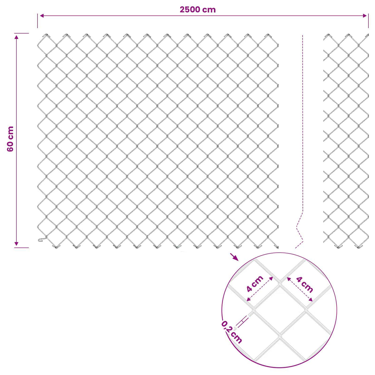 Kæde-link hegn med stolpe 25 x 0,6 m PVC-belagt stål Grå Mesh