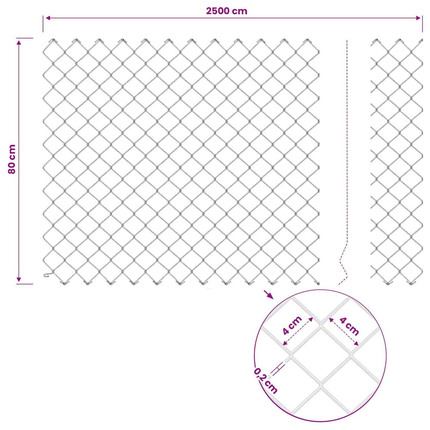Kæde-link hegn med stolpe 25 x 0,8 m PVC-belagt stål Grå Mesh