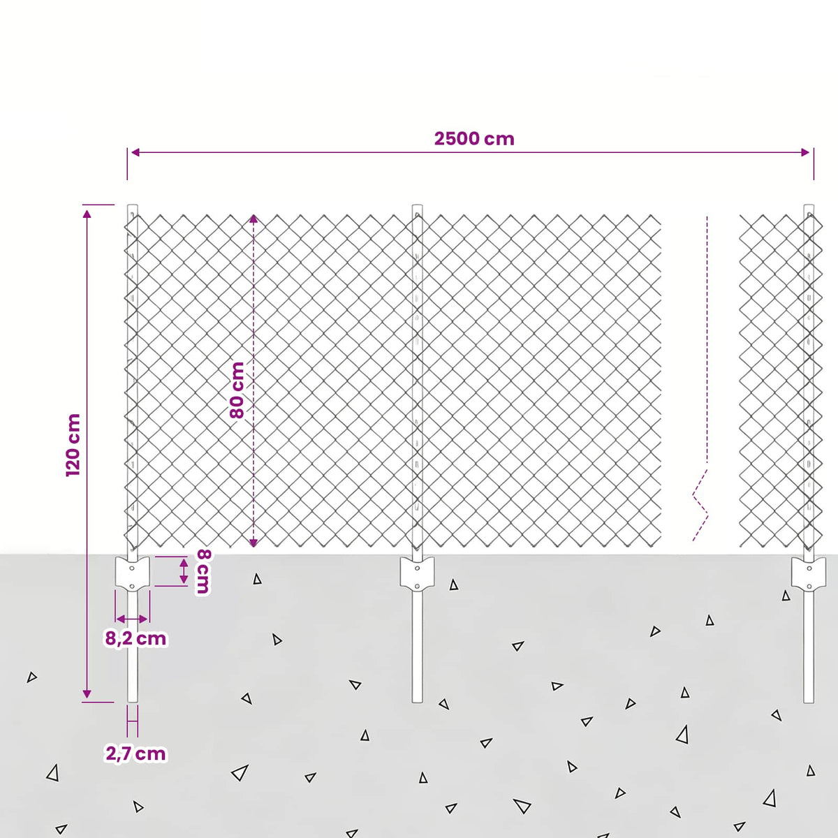 Kæde-link hegn med stolpe 25 x 0,8 m PVC-belagt stål Grå Mesh