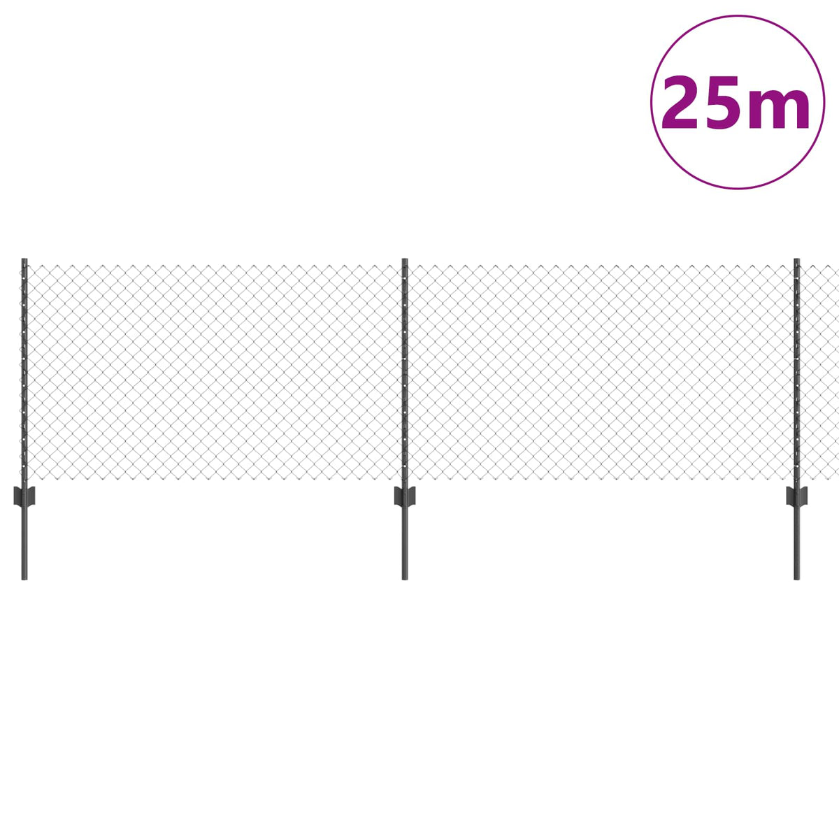 Kæde-link hegn med stolpe 25 x 0,8 m PVC-belagt stål Grå Mesh