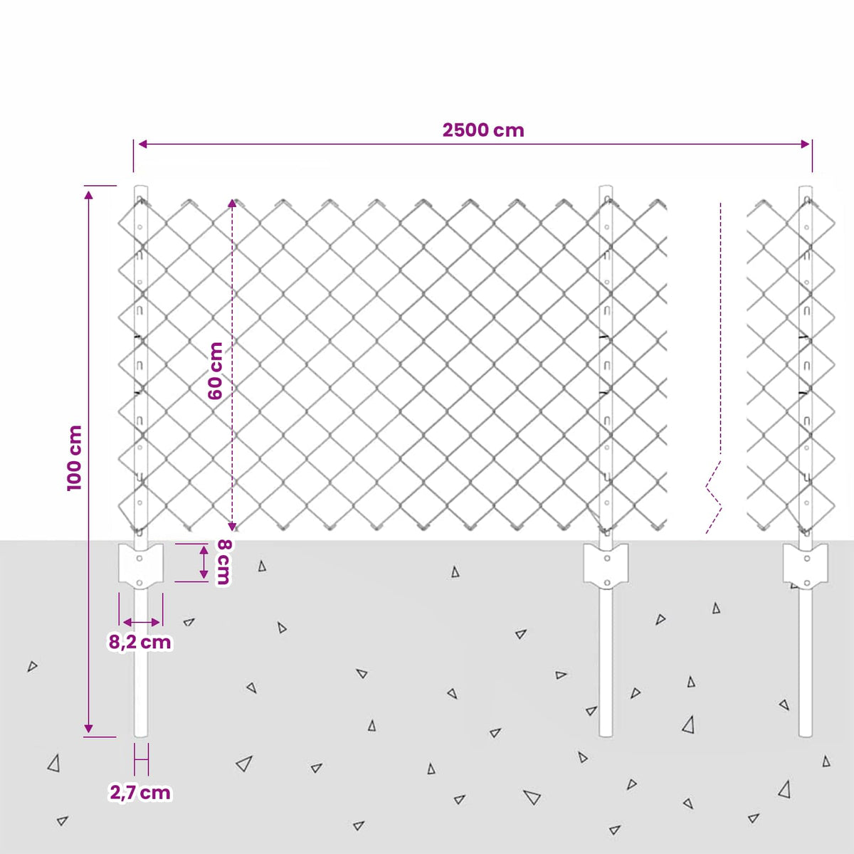 Kæde-link hegn med stolpe 25 x 0,6 m PVC-belagt stål Grå Mesh