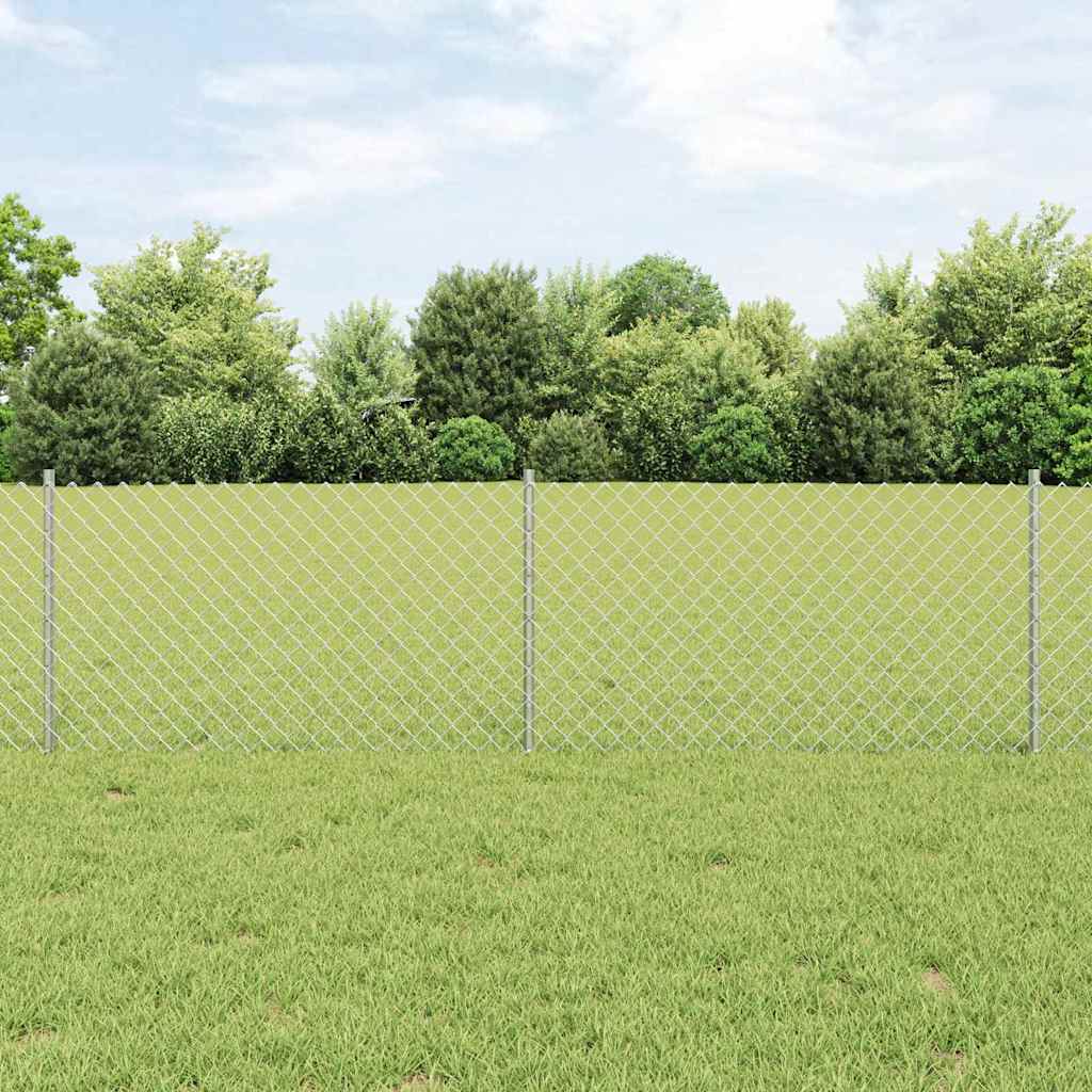 Kæde-link hegn med stolpe 10 x 0,6 m Galvaniseret stål Sølv