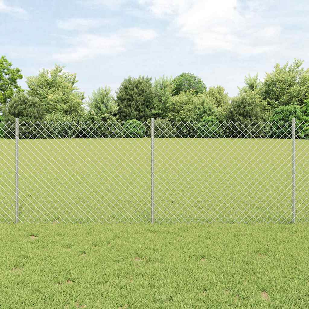 Kæde-link hegn med stolpe 10 x 0,8 m Galvaniseret stål Sølv