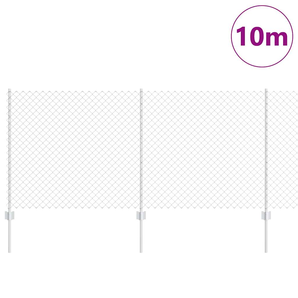 Kæde-link hegn med stolpe 10 x 1 m Galvaniseret stål Sølv Mesh