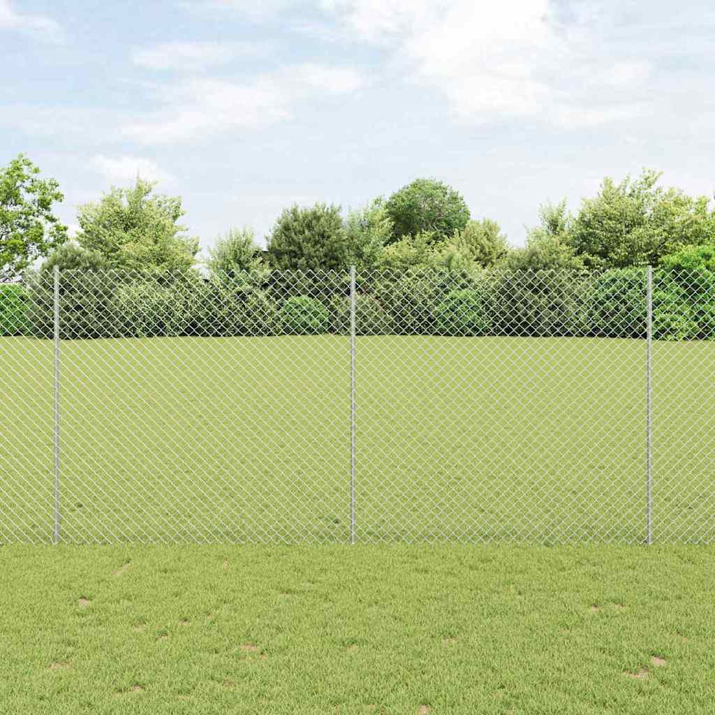 Kæde-link hegn med stolpe 10 x 1,4 m Galvaniseret stål Sølv