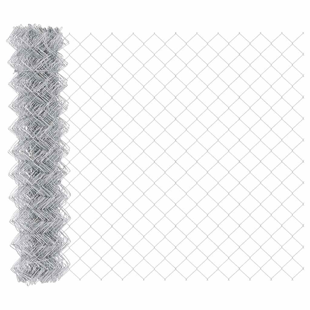 Kæde-link hegn med stolpe 10 x 1,4 m Galvaniseret stål Sølv