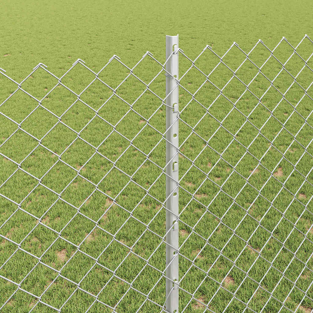 Kæde-link hegn med stolpe 10 x 1,6 m Galvaniseret stål Sølv