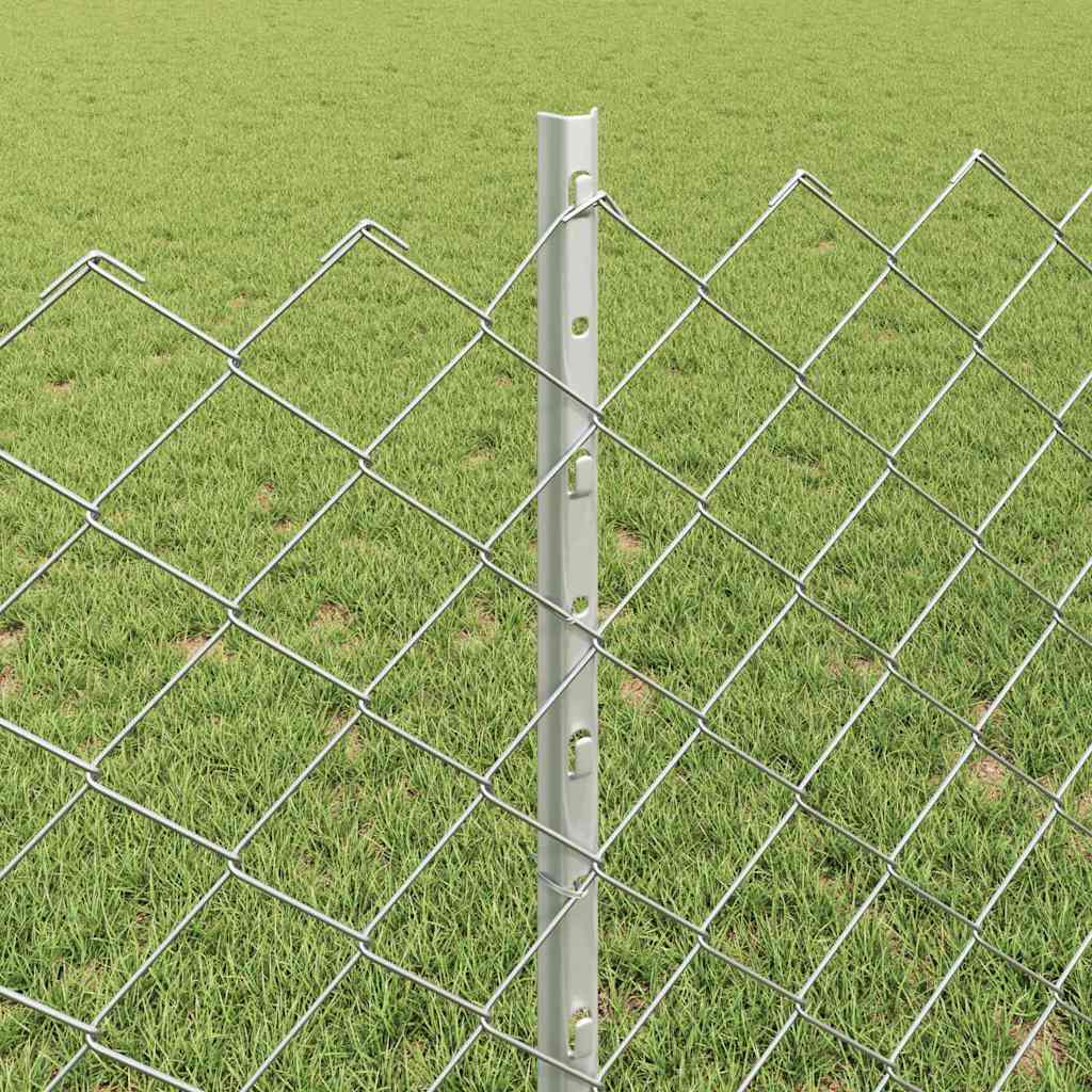 Kæde-link hegn med stolpe 10 x 0,8 m Galvaniseret stål Sølv