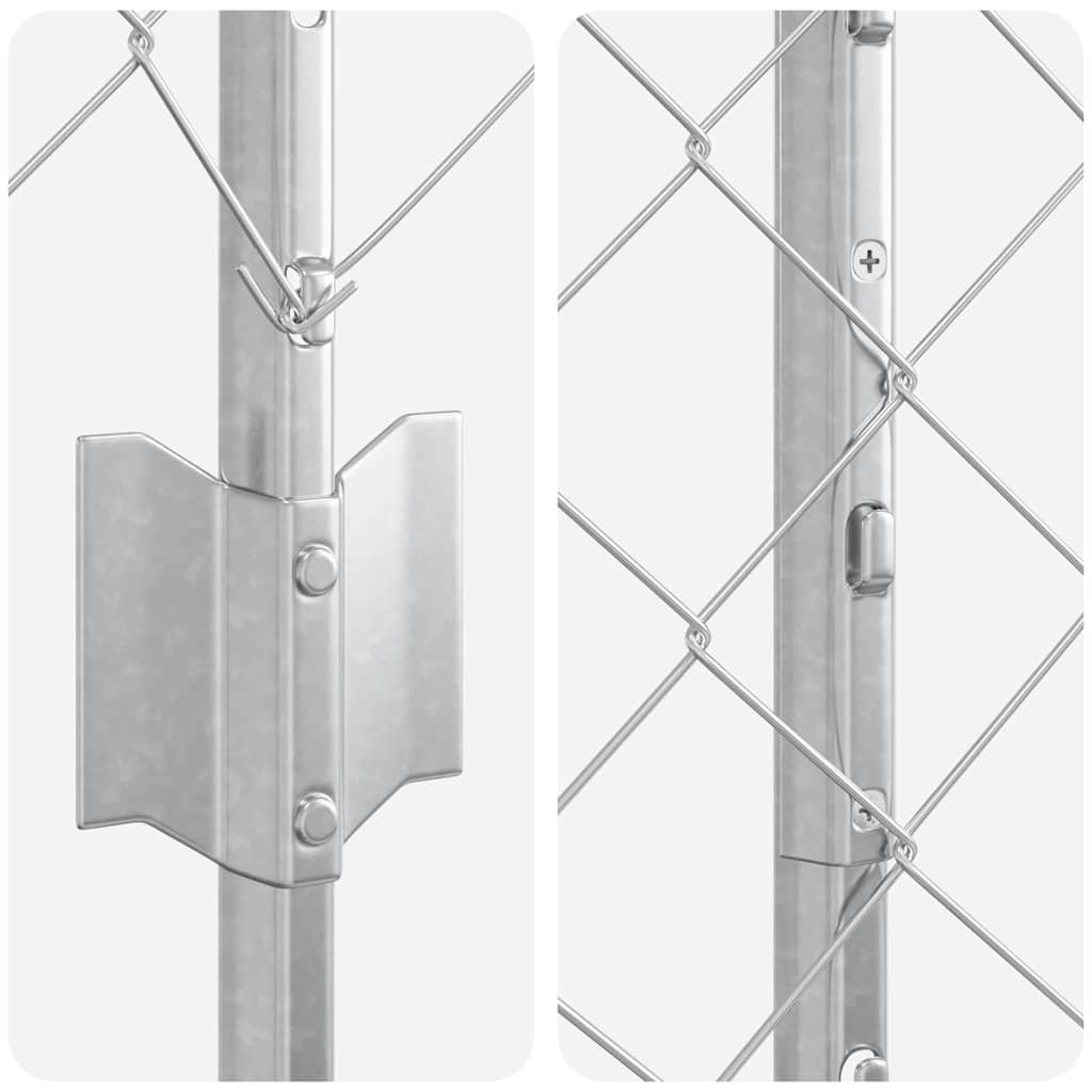 Kæde-link hegn med stolpe 10 x 1,5 m Galvaniseret stål Sølv