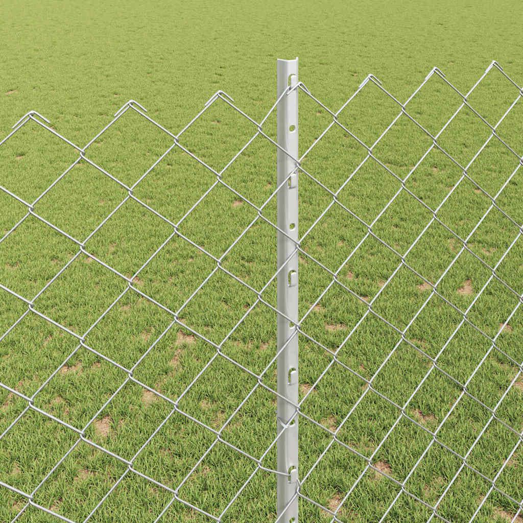 Kæde-link hegn med stolpe 10 x 1,5 m Galvaniseret stål Sølv