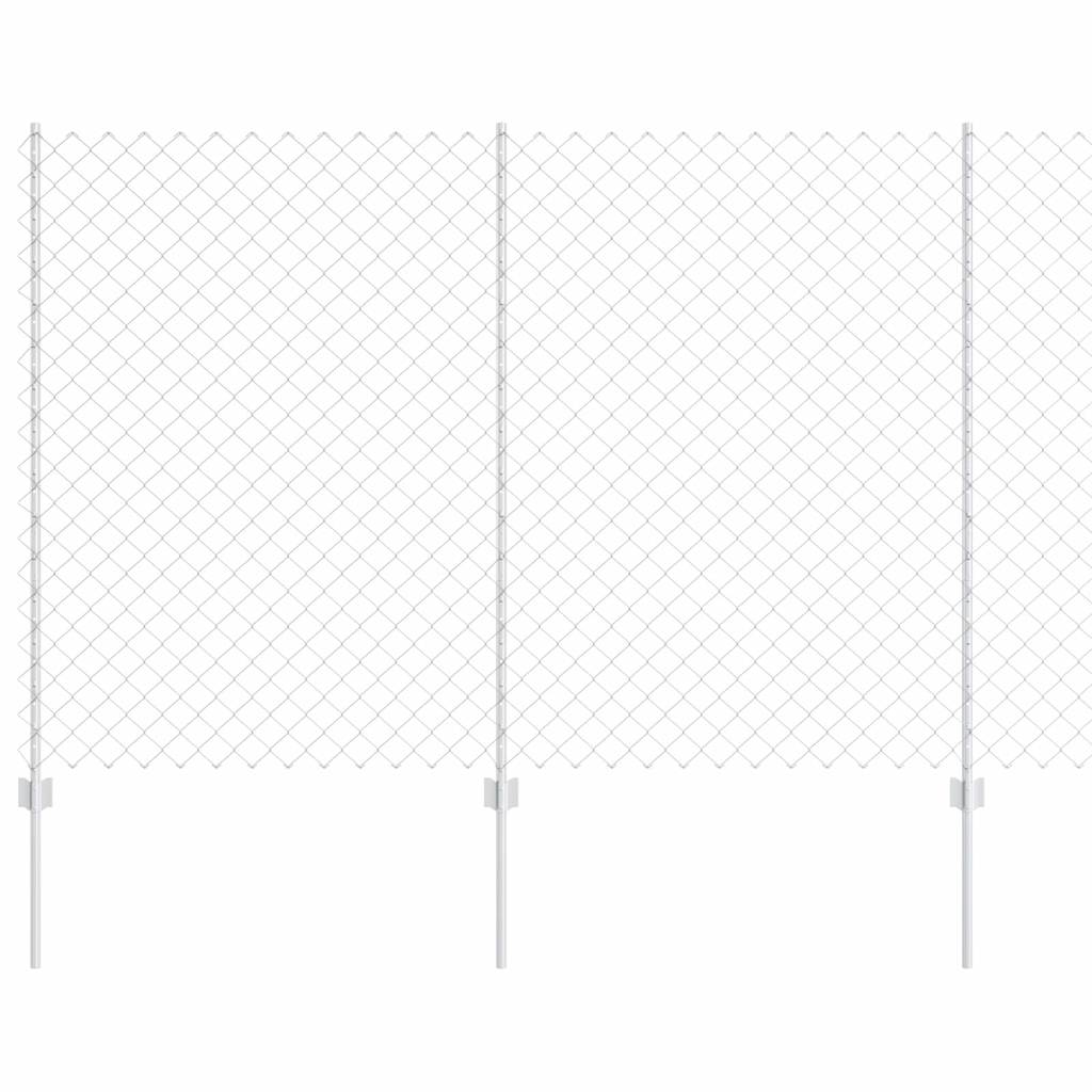 Kæde-link hegn med stolpe 10 x 1,5 m Galvaniseret stål Sølv