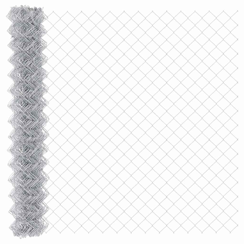 Kæde-link hegn med stolpe 10 x 1,5 m Galvaniseret stål Sølv
