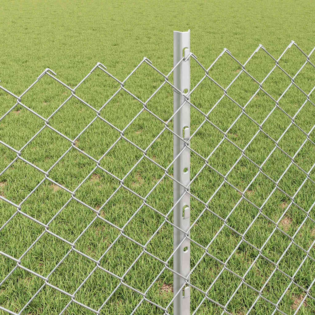 Kæde-link hegn med stolpe 25 x 0,8 m Galvaniseret stål Sølv