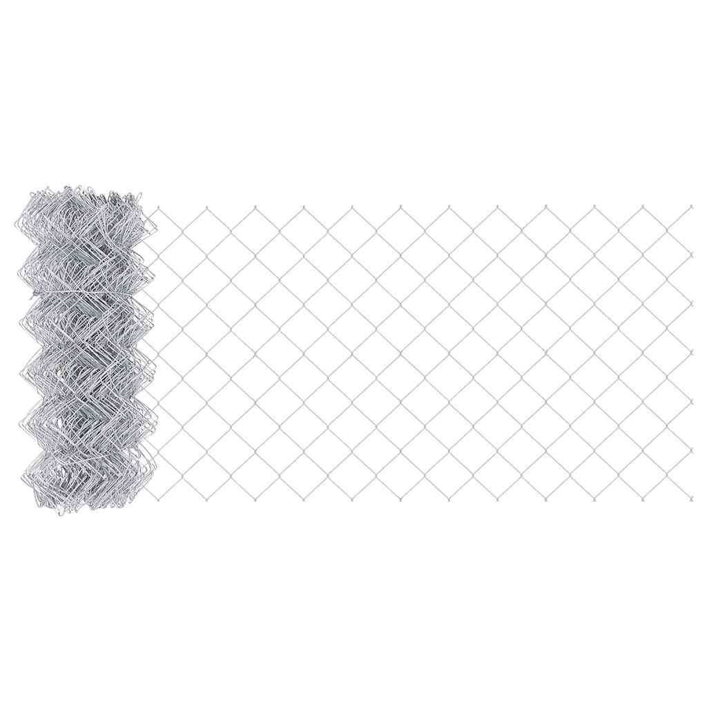 Kæde-link hegn med stolpe 25 x 0,8 m Galvaniseret stål Sølv