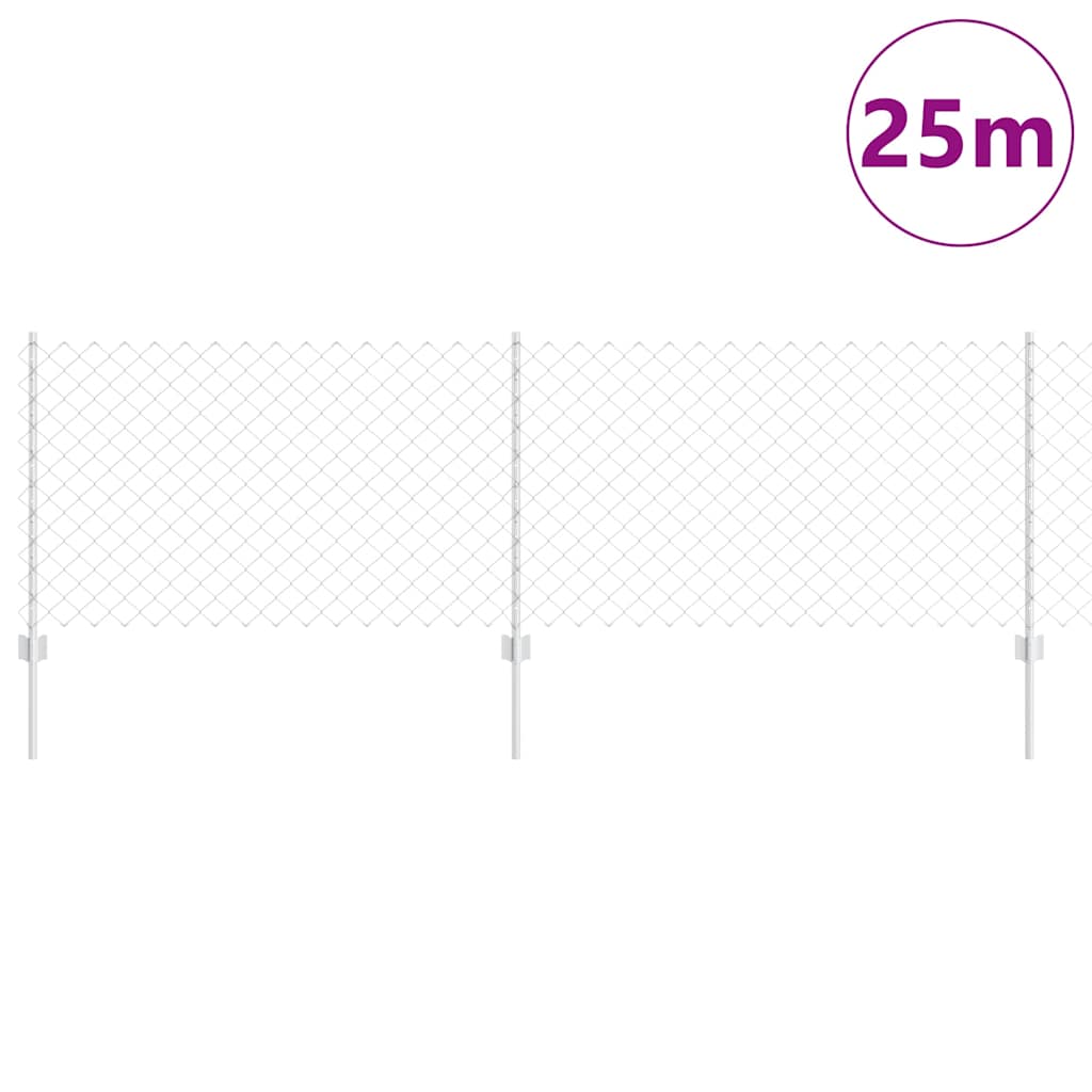 Kæde-link hegn med stolpe 25 x 0,8 m Galvaniseret stål Sølv