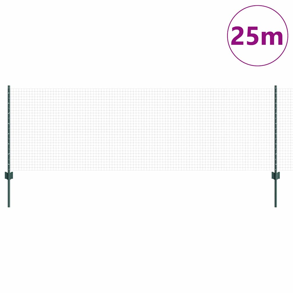 Svejsede trådhegn med stolper 25 x 0,8 m PVC-belagt stål Grøn