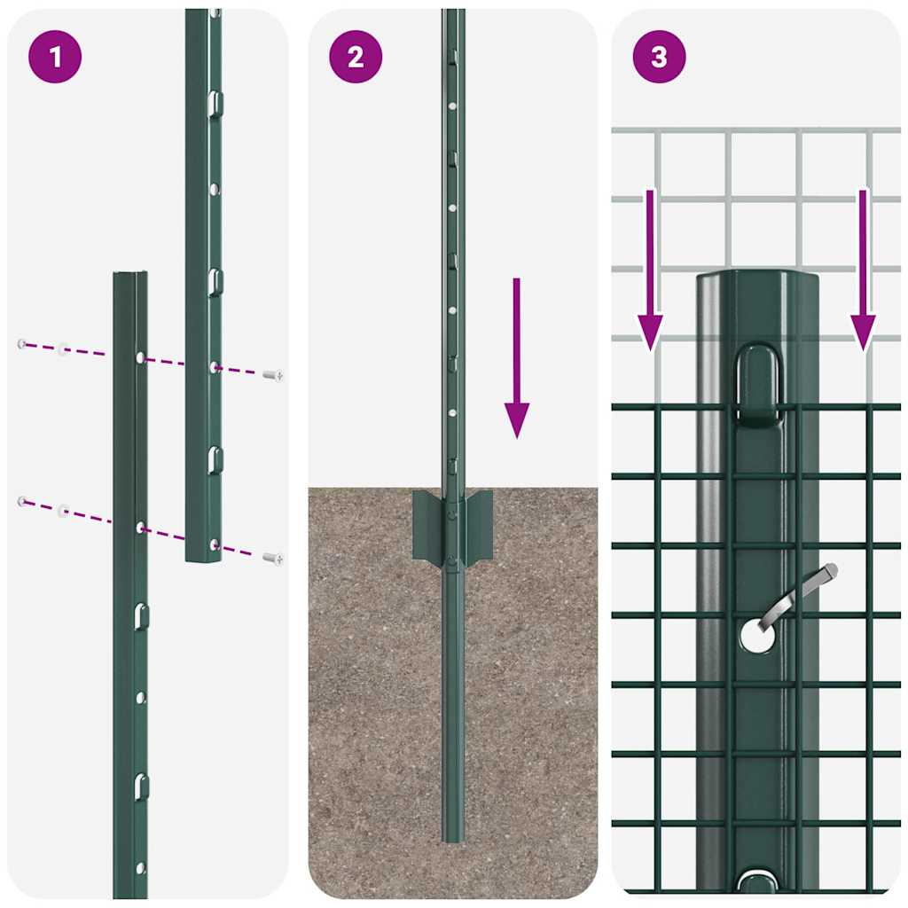 Svejsede trådhegn med stolper 25 x 1 m Galvaniseret stål Grøn