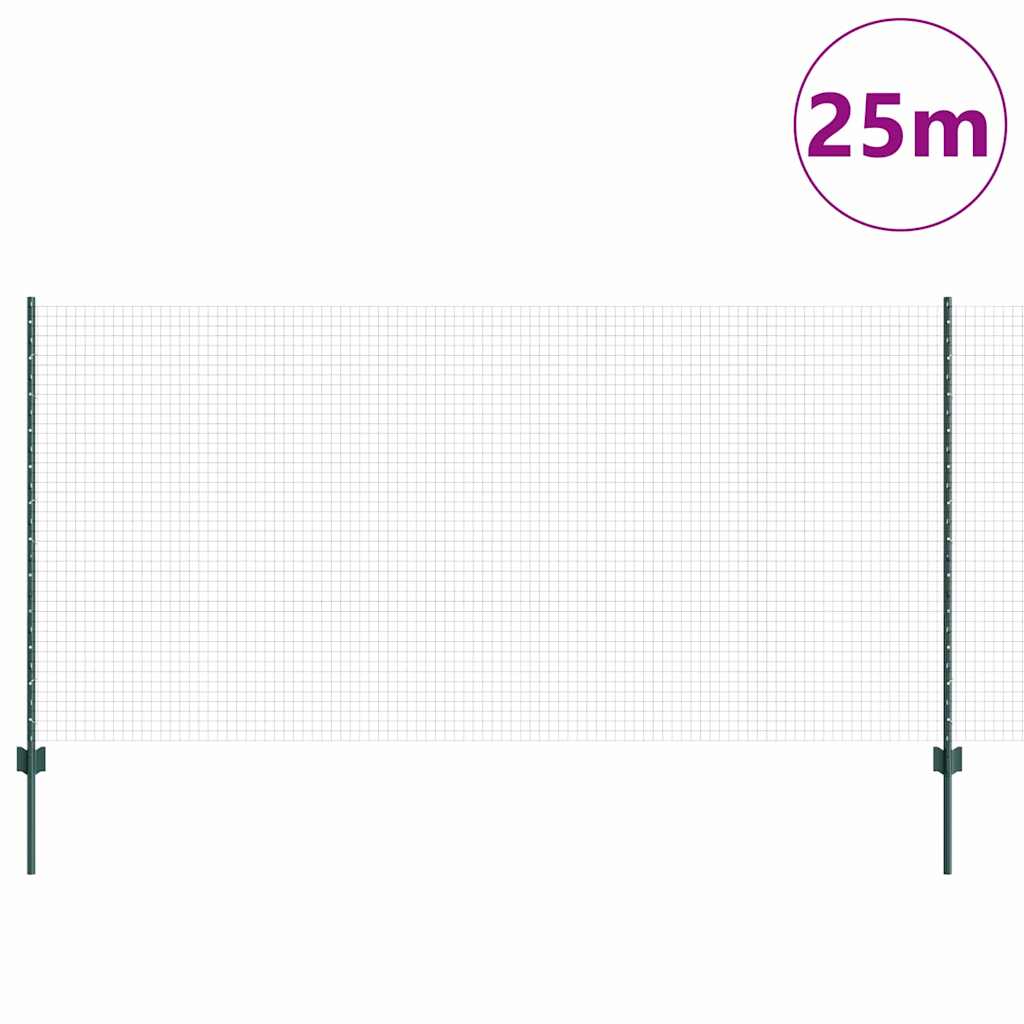 Svejsede trådhegn med stolper 25 x 1,2 m PVC-belagt stål Grøn