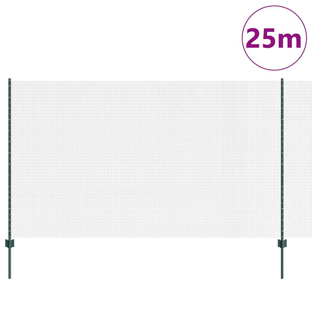 Svejsede trådhegn med stolper 25 x 1,4 m PVC-belagt stål Grøn