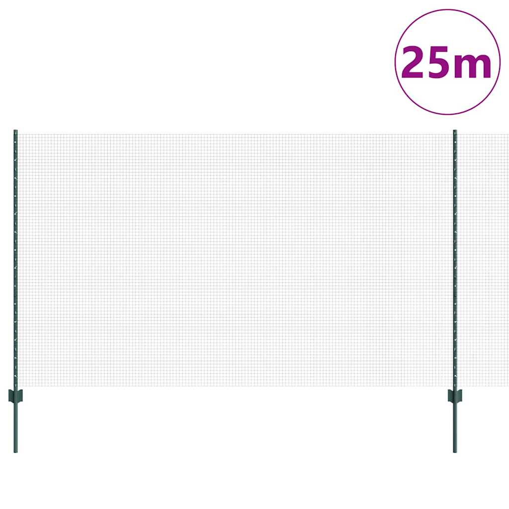 Svejsede trådhegn med stolper 25 x 1,4 m PVC-belagt stål Grøn