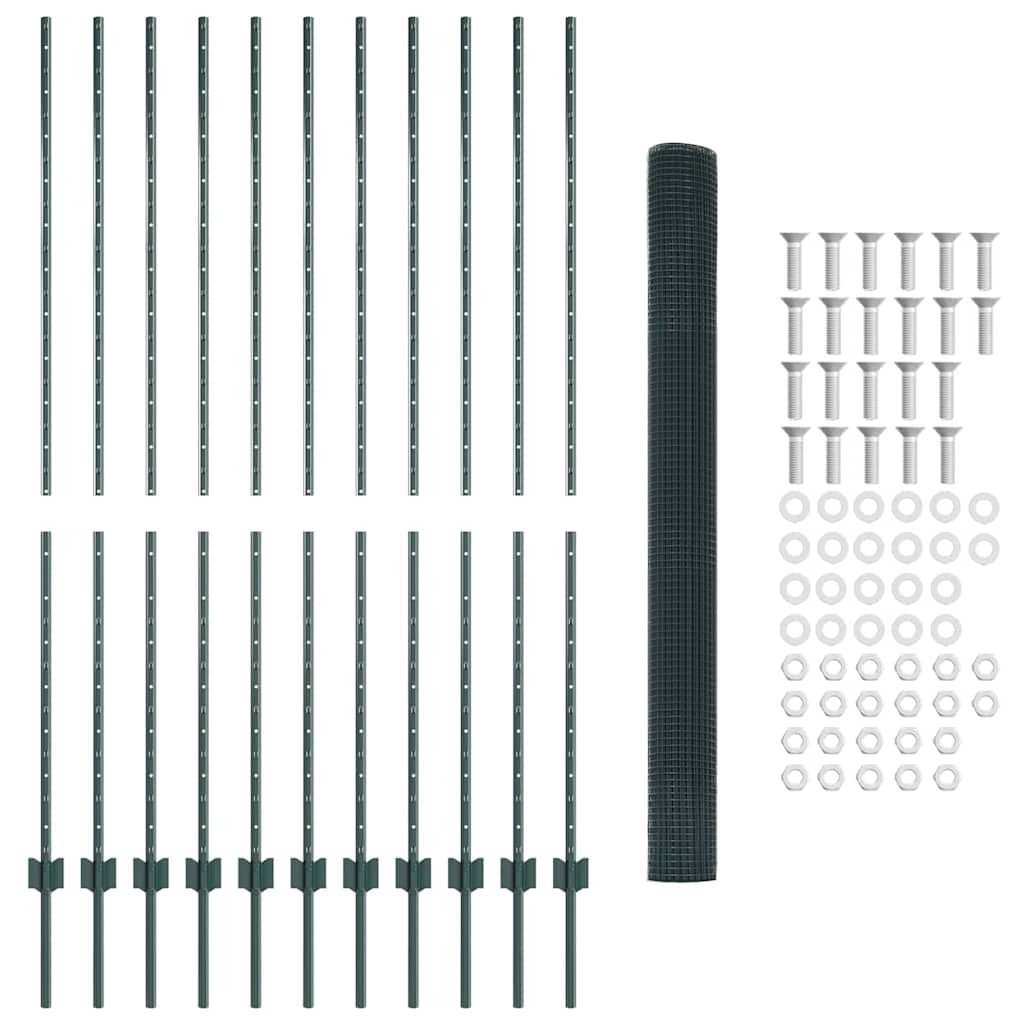 Svejsede trådhegn med stolper 25 x 1,6 m PVC-belagt stål Grøn