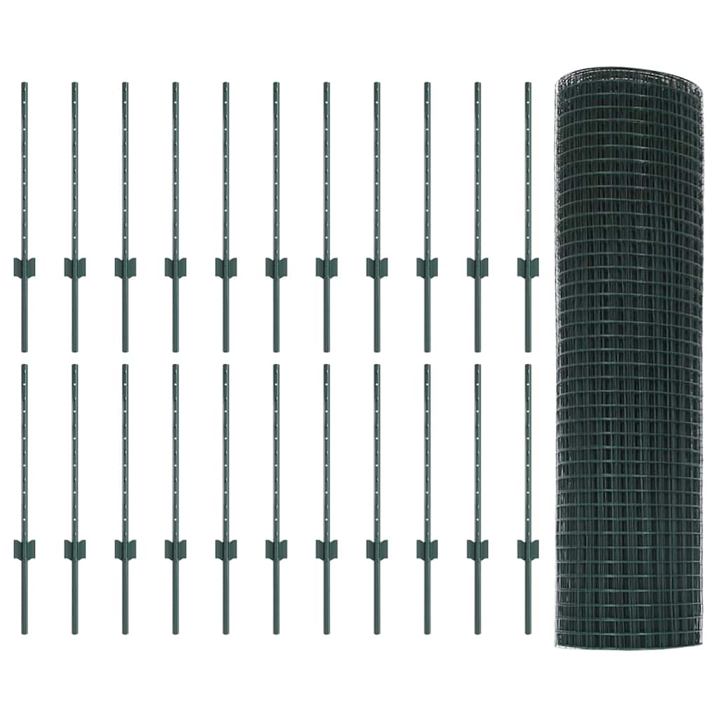 Svejsede trådhegn med stolper 50 x 0,6 m PVC-belagt stål Grøn