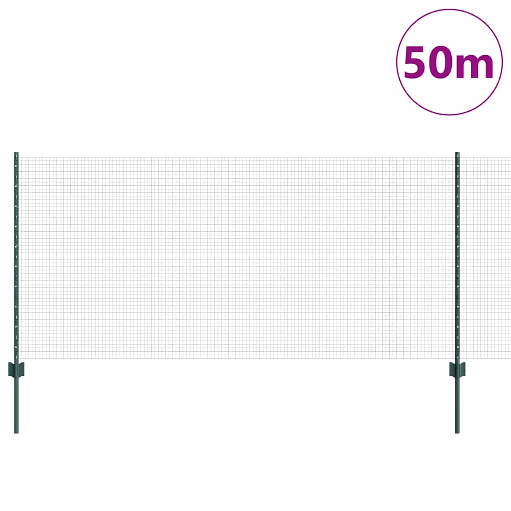 Svejsede trådhegn med stolper 50 x 1 m PVC-belagt stål Grøn
