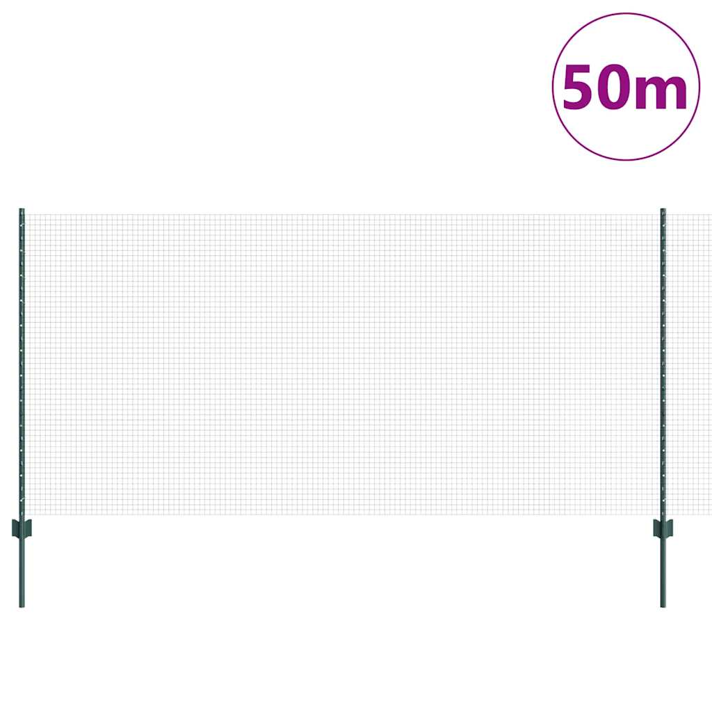 Svejsede trådhegn med stolper 50 x 1,2 m PVC-belagt stål Grøn