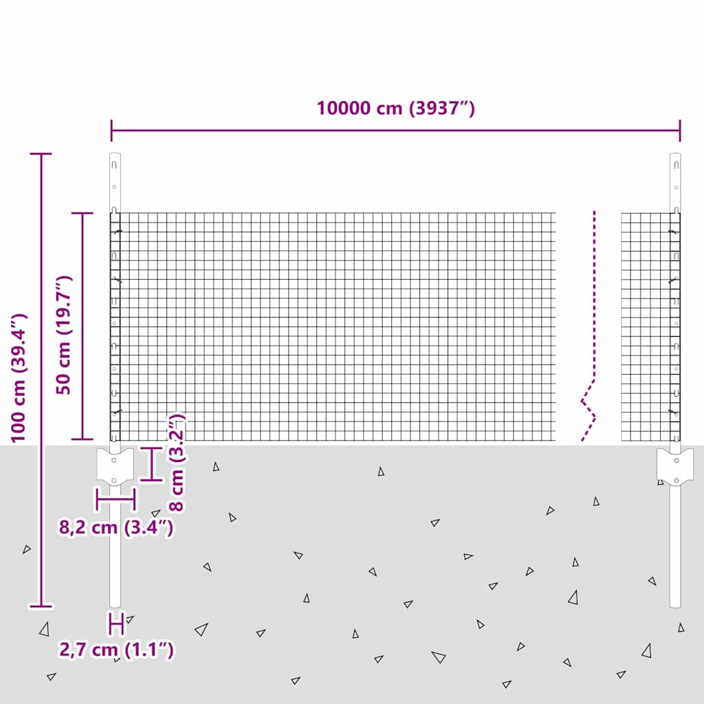 Svejsede trådhegn med stolper 100 x 0,5 m PVC-belagt stål Grøn