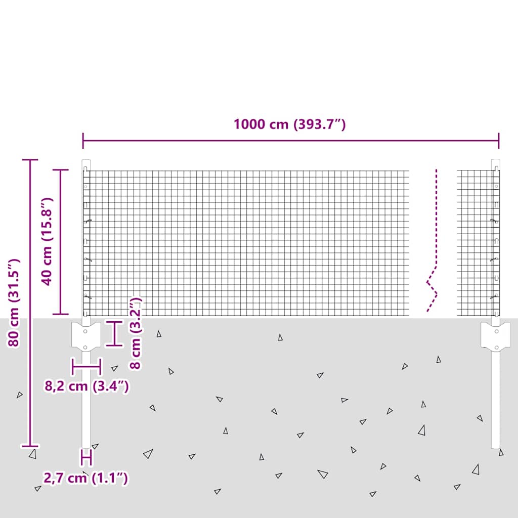 Svejsede trådhegn med stolper 10 x 0,4 m PVC-belagt stål Grå