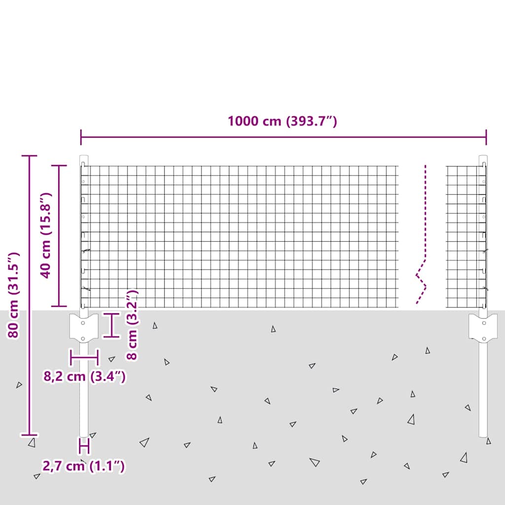 Svejsede trådhegn med stolper 10 x 0,4 m PVC-belagt stål Grå