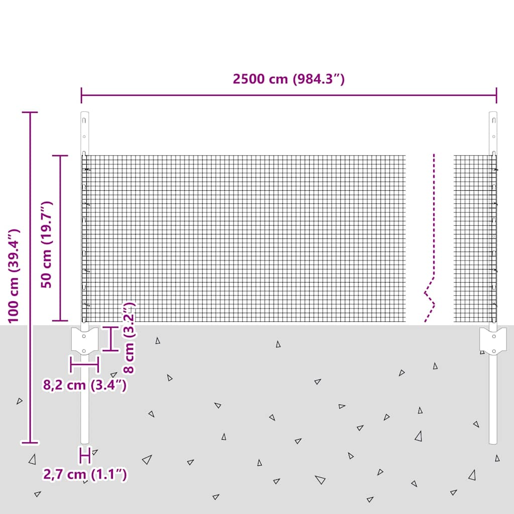 Svejsede trådhegn med stolper 25 x 0,5 m Galvaniseret stål Grå