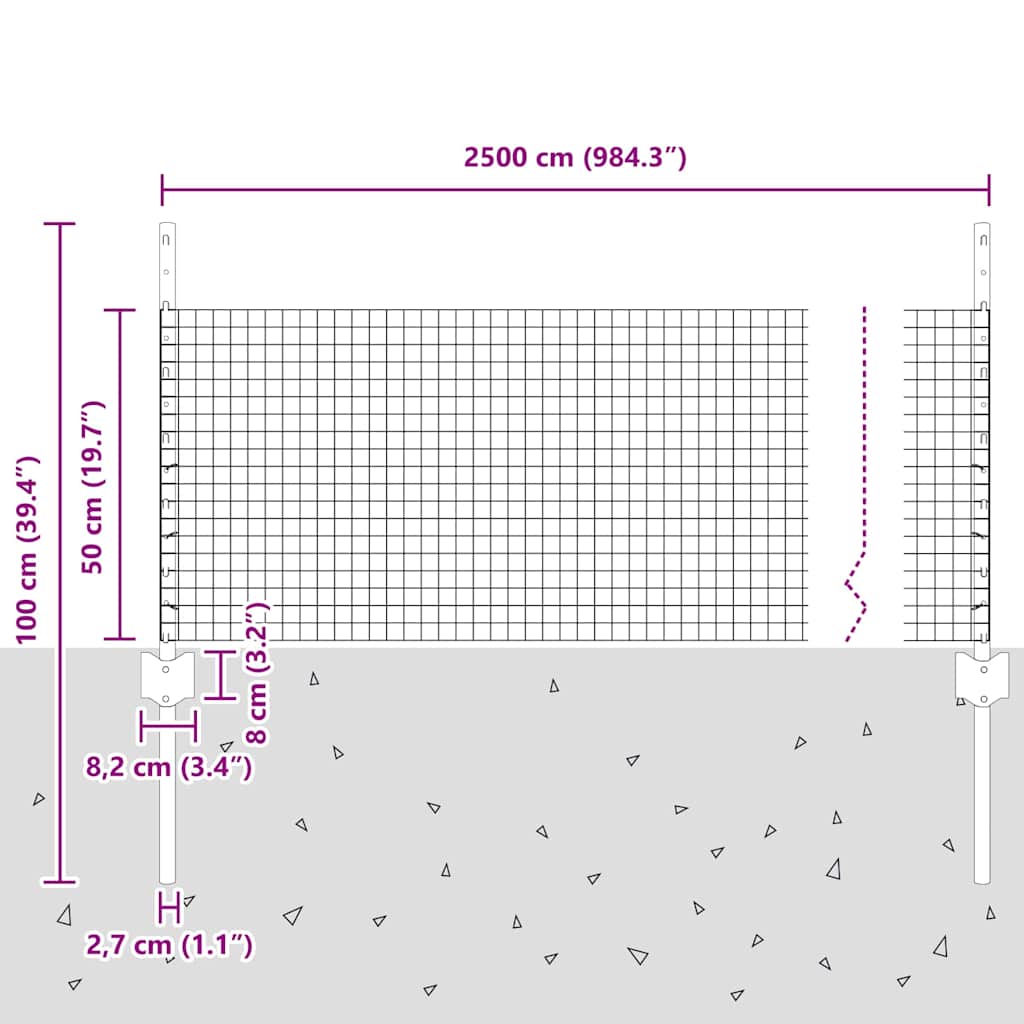 Svejsede trådhegn med stolper 25 x 0,5 m Galvaniseret stål Grå