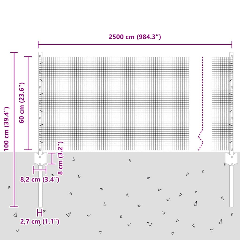 Svejsede trådhegn med stolper 25 x 0,6 m PVC-belagt stål Grå