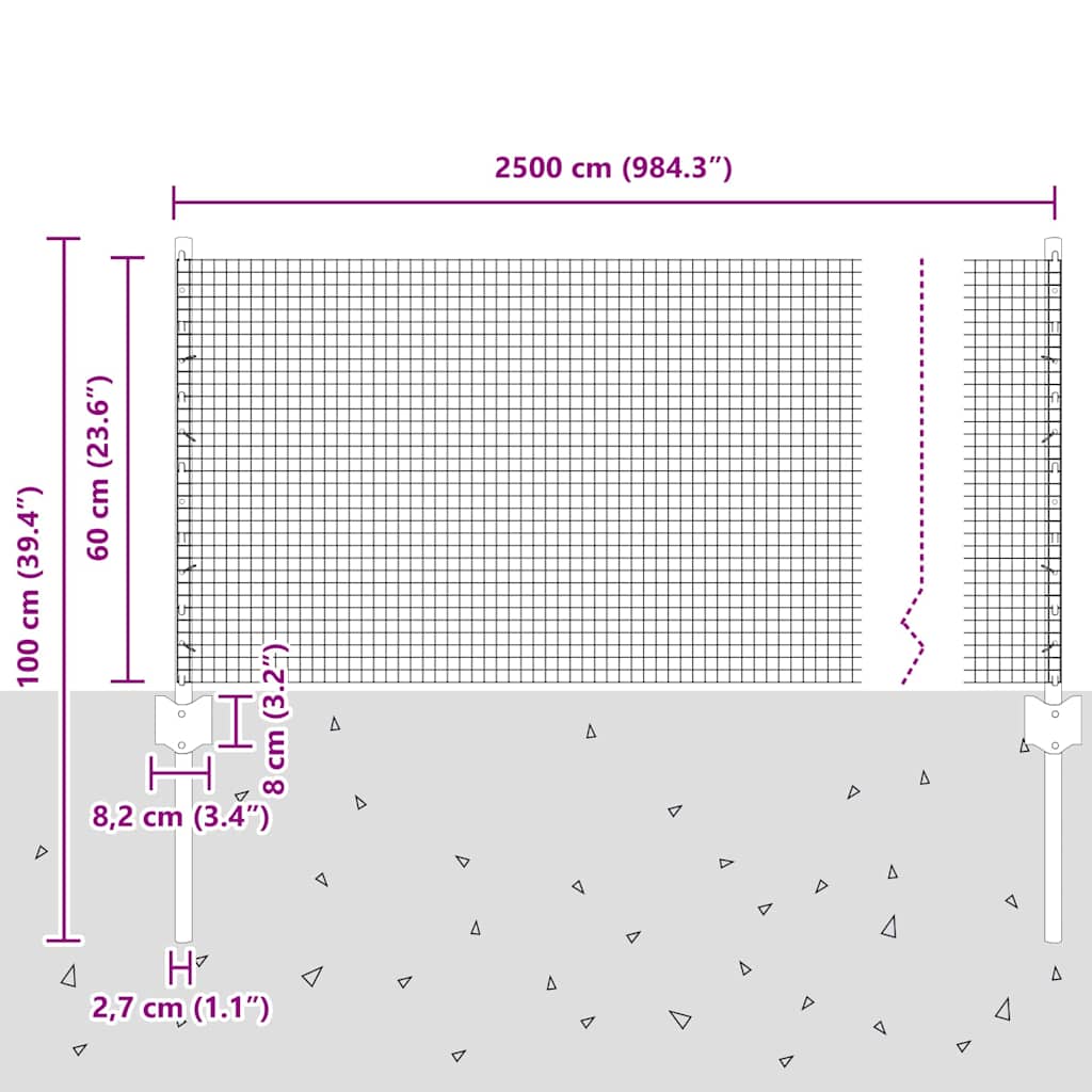 Svejsede trådhegn med stolper 25 x 0,6 m PVC-belagt stål Grå